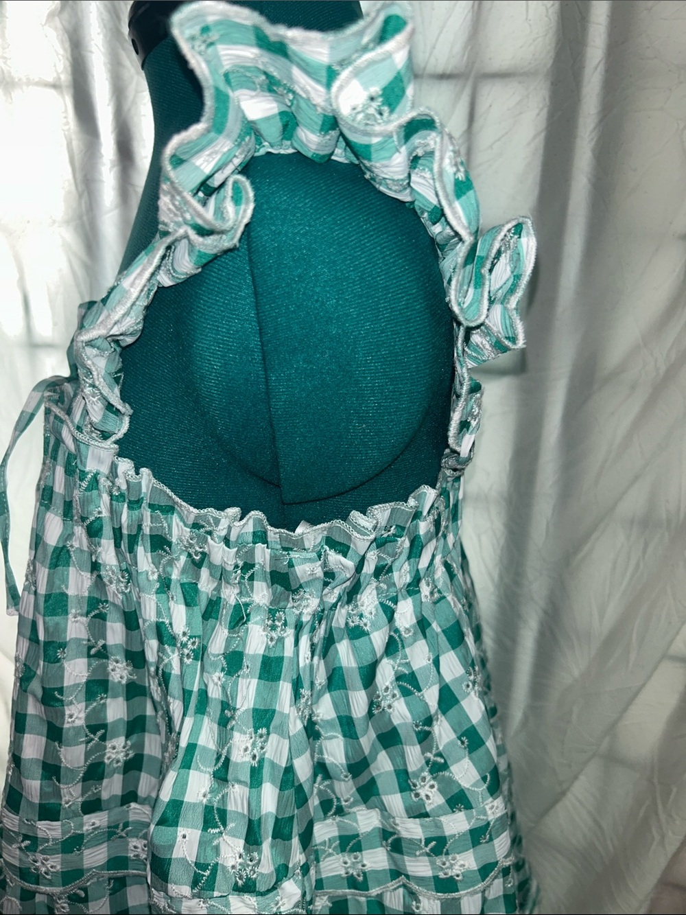 miami Green and White Gingham Tie-Front Sundress never worn. Size large - Picture 7 of 11